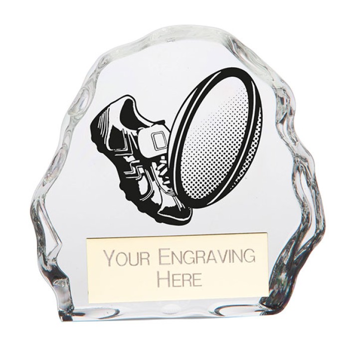 MYSTIQUE RUGBY GLASS AWARD -  2 SIZES - 7.5CM & 9CM